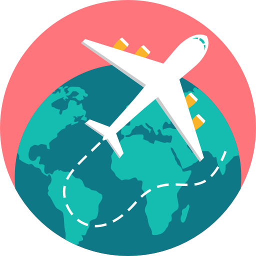 icon of an airplane flying over earth