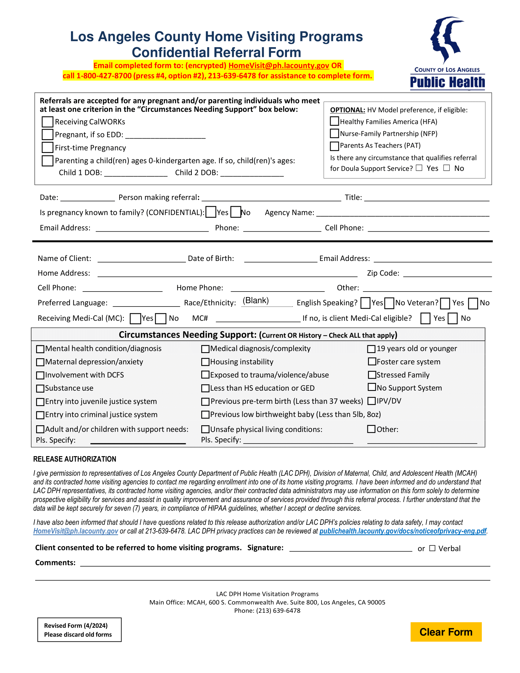 MCAH HV Confidential Referral eForm